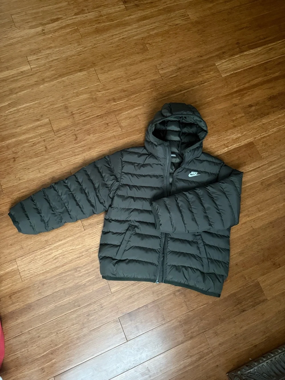 Nike Kids Hooded Puffer Jacket - Olive Green - Youth XL